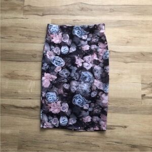 Floral Pencil Skirt - Pink & Blue Roses